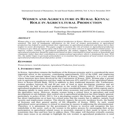 WOMEN AND AGRICULTURE IN RURAL KENYA: ROLE IN AGRICULTURAL PRODUCTION | PDF