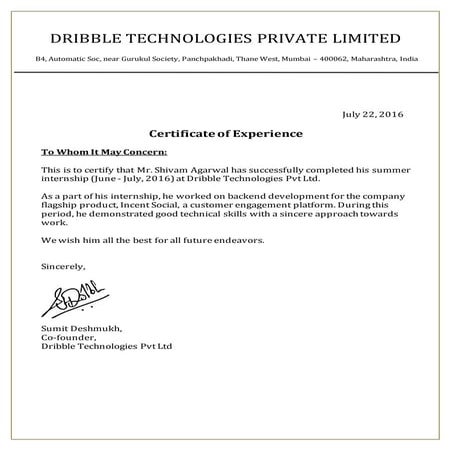 Industrial training letter format