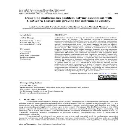 Designing mathematics problem-solving assessment with  GeoGebra Classroom: proving the instrument validity