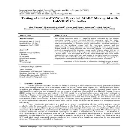 Testing of a Solar-PV/Wind operated AC-DC Microgrid with LabVIEW Controller