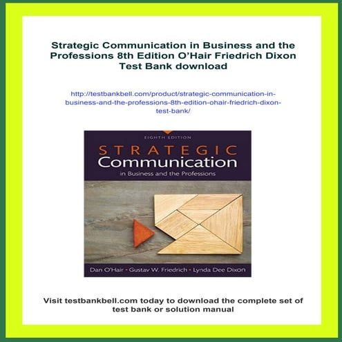 Strategic Communication in Business and the Professions 8th Edition O’Hair Fr...