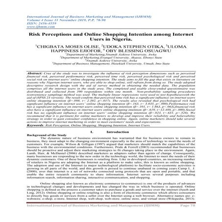 Risk Perceptions and Online Shopping Intention among Internet Users in Nigeria