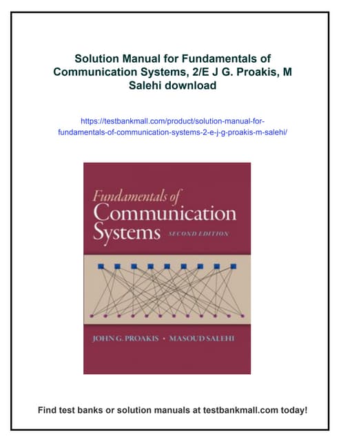 Solution Manual for Fundamentals of Communication Systems, 2/E J G. Proakis, M Salehi | PDF