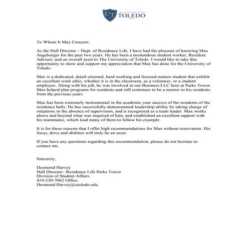 Recommendation from Desmond Harvey