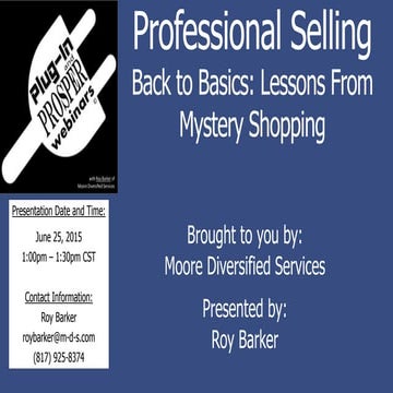 Professional Selling Back to the Basics Webinar 2015