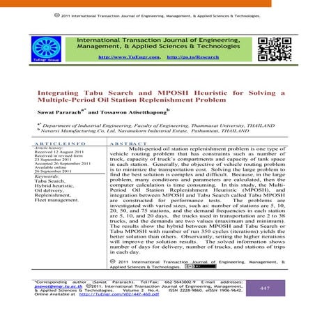Integrating Tabu Search and MPOSH Heuristic for Solving a Multiple-Period Oil...