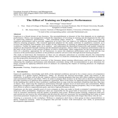 Impact of training programme on employees performance with relentless ...