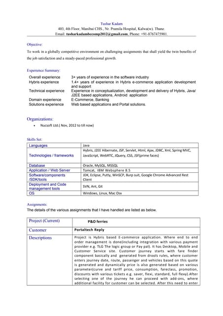 Resume Tushar Kadam 