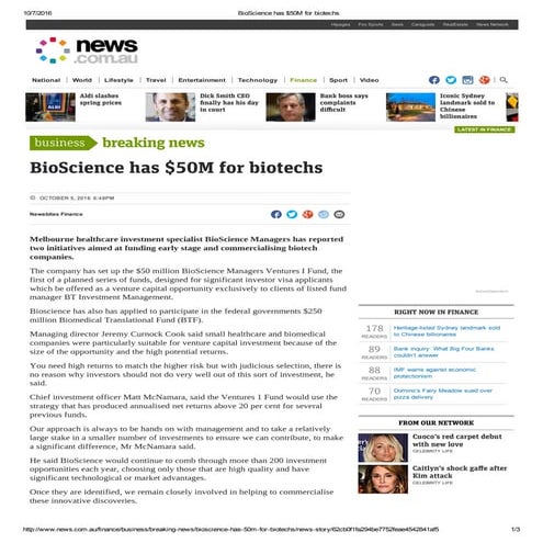 BioScience has $50M for biotechs
