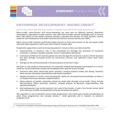 ENTERPRISE DEVELOPMENT: MICRO‐CREDIT