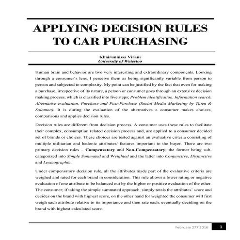 Applying decision rules to car purchasing