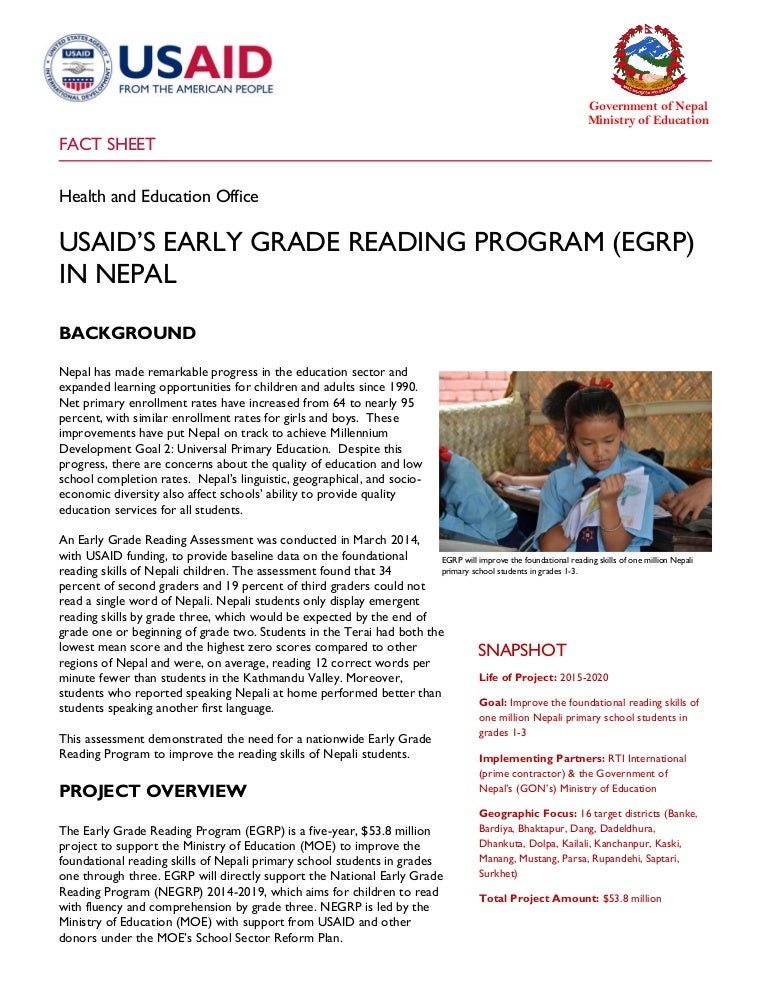 Early Grade Reading fact sheet 2015