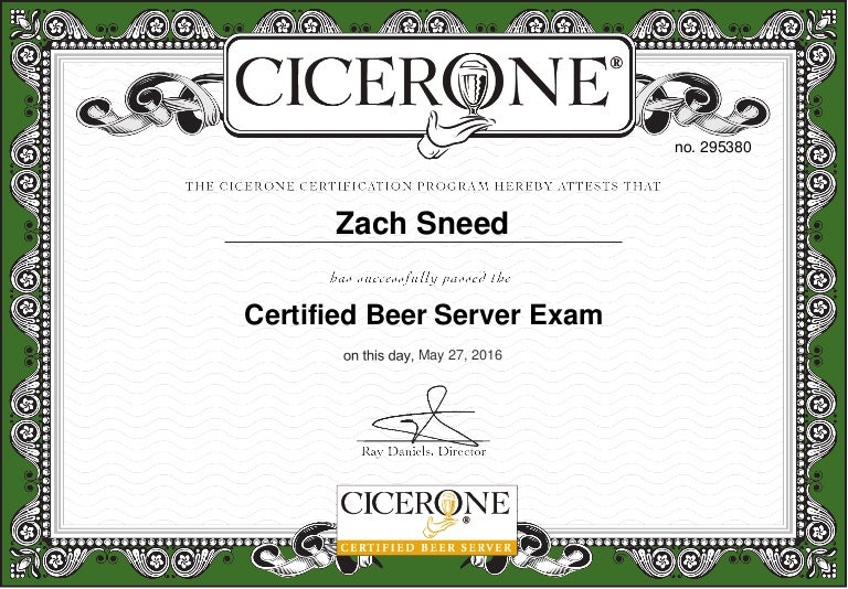 Certified Beer Server Certificate