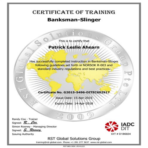 Banksman Slinger 2015