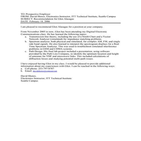 Letter of Recomendation