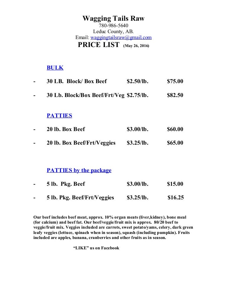 Beef Price List