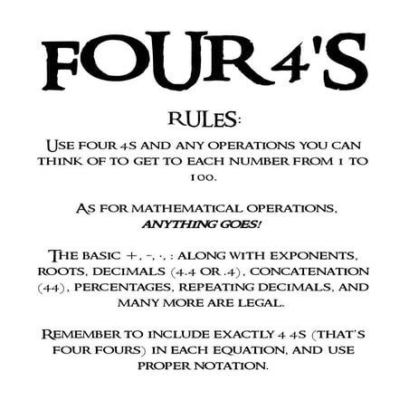 The four fours game - Directions | PDF
