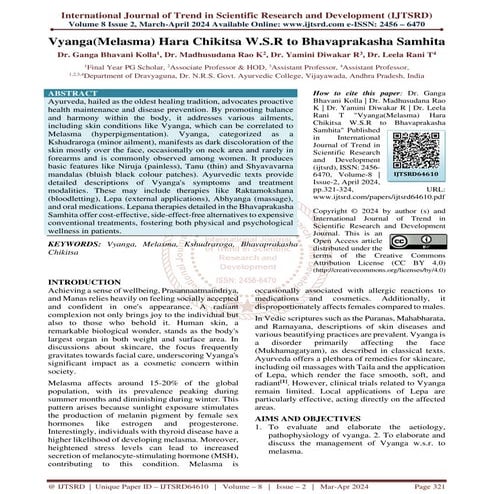 Vyanga Melasma Hara Chikitsa W.S.R to Bhavaprakasha Samhita