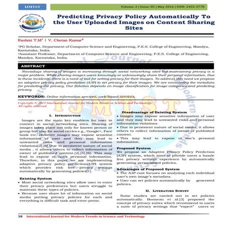 Predicting Privacy Policy Automatically To the User Uploaded Images on Conten...