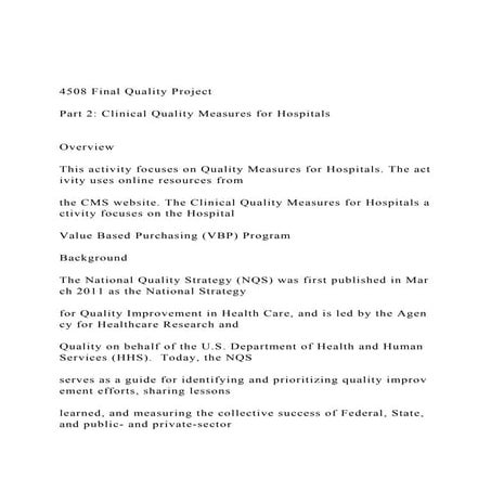 4508 Final Quality Project Part 2 Clinical Quality Measur