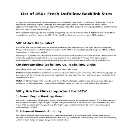 List of 450+ Fresh Dofollow Backlink Sites