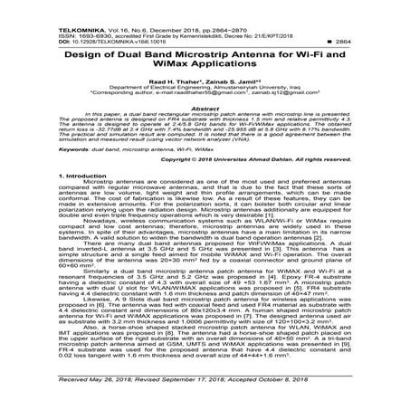 Design of Dual Band Microstrip Antenna for Wi-Fi and WiMax Applications