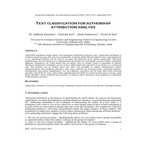 TEXT CLASSIFICATION FOR AUTHORSHIP ATTRIBUTION ANALYSIS