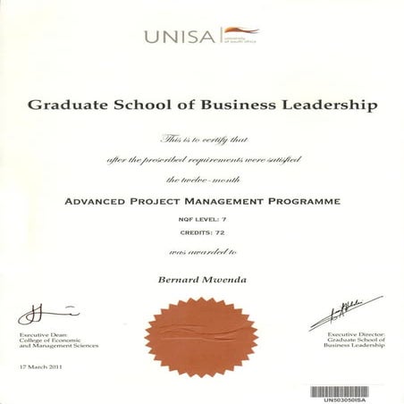 UNISA APMP Certificate