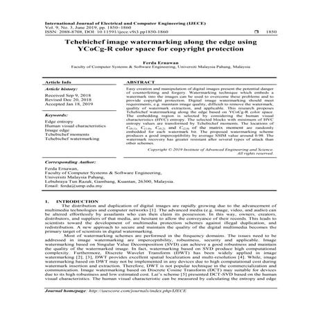 Tchebichef image watermarking along the edge using YCoCg-R color space for co...