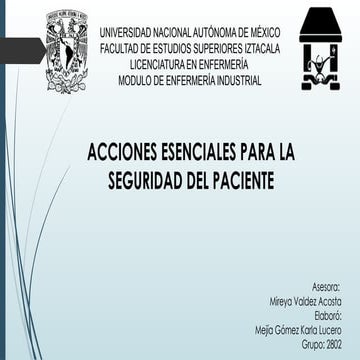 ACCIONES ESENCIALES PARA LA SEGURIDAD DEL PACIENTE | PPTX