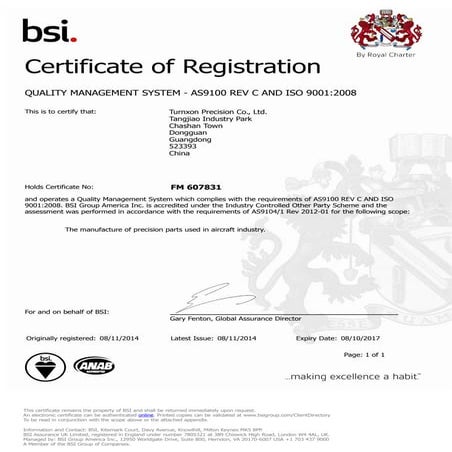 AS9100 Certificate