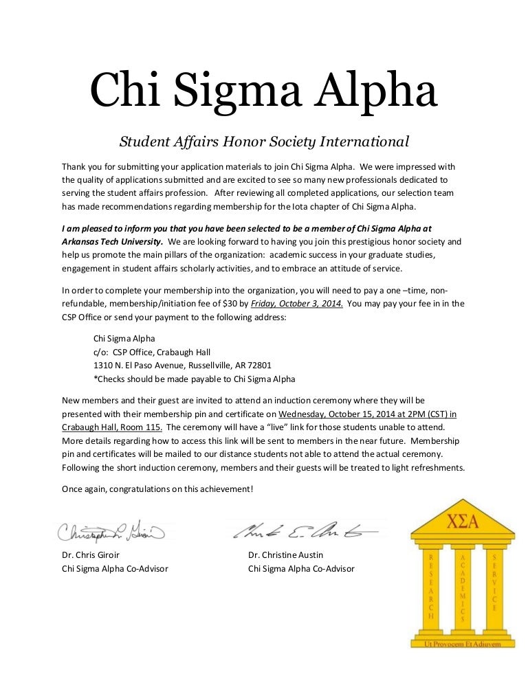 Chi Sigma Alpha Acceptance Letter 2 Chi Sigma Alpha Acceptance Letter 2