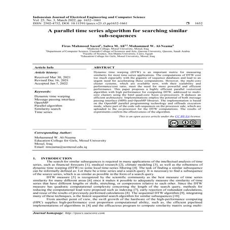 A parallel time series algorithm for searching similar sub-sequences | PDF