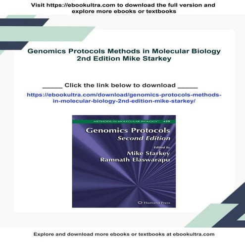 Genomics Protocols Methods in Molecular Biology 2nd Edition Mike Starkey