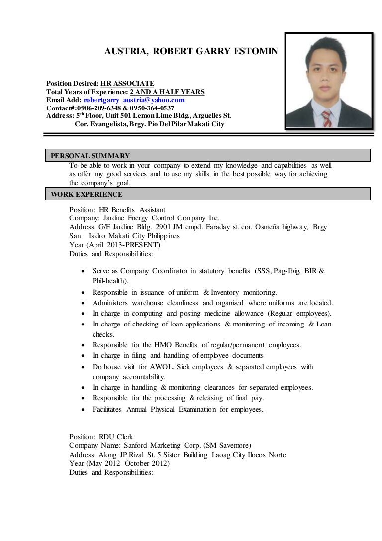 resume Resume Position Desired resume