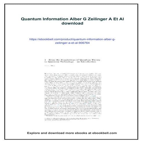 Quantum Information Alber G Zeilinger A Et Al