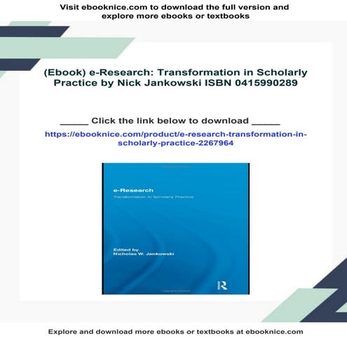 (Ebook) e-Research: Transformation in Scholarly Practice by Nick Jankowski IS...
