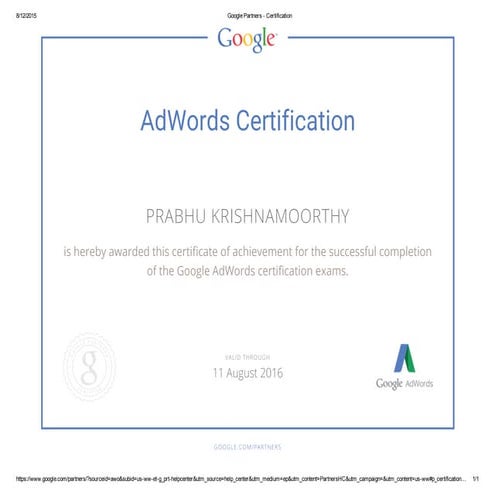 Google AdWords Certification | PDF