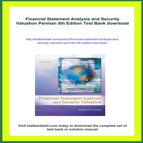 Financial Statement Analysis and Security Valuation Penman 5th Edition ...