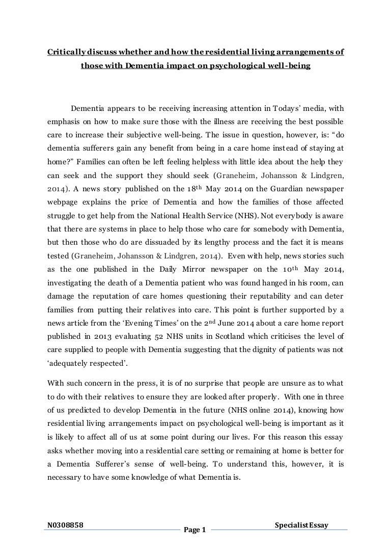 Research Proposal Essay Critically Discuss Whether And How The Residential Living Arrangement Dementia Paper Essay Tips For High School also Importance Of English Essay Essay On Dementia On Dementia Paper Writing Term Paper On Dementia Essay Health Care