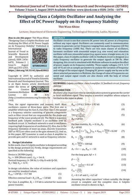 Designing Class a Colpitts Oscillator and Analyzing the Effect of DC Power Su...