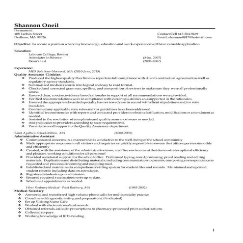 Shannon Oneil Resume