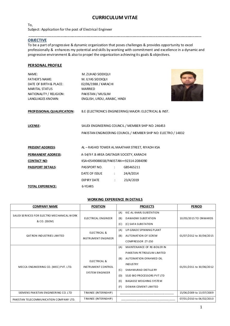 Electrical Engineer Cv Pdf