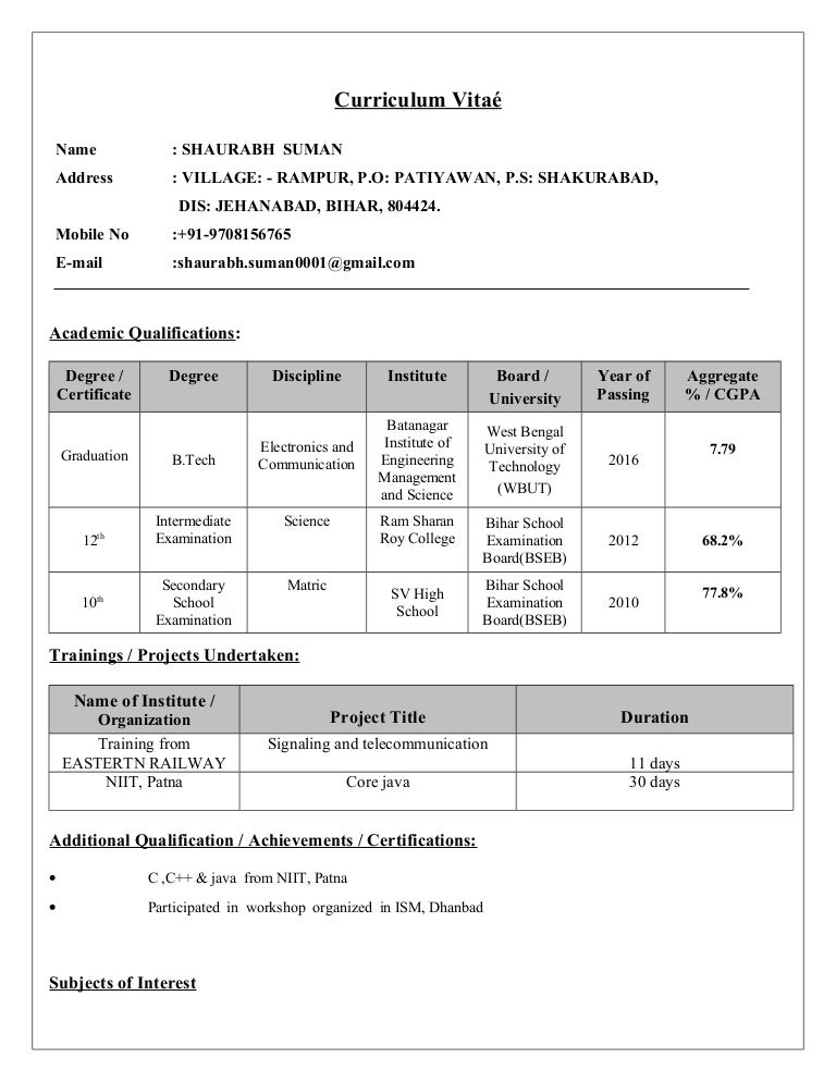 tcs resume format