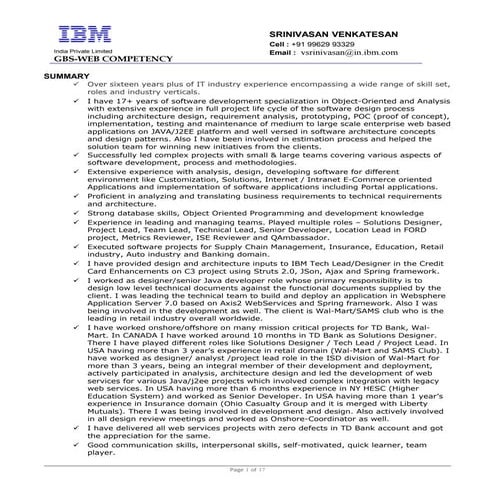 Srinivasan Venkatesan Resume