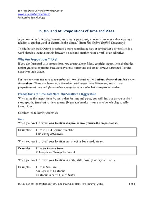 English Grammar: Prepositions of Time and Place | PPSX
