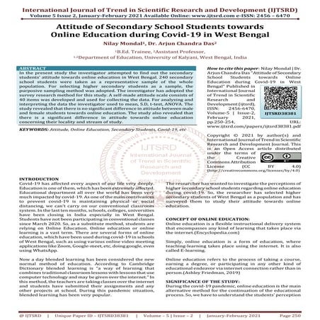 Attitude of Secondary School Students towards Online Education during ...
