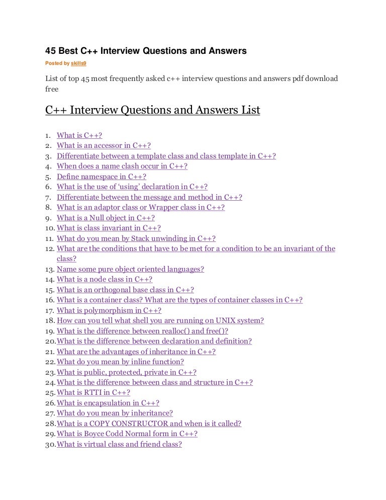 45 best c++ interview questions and answers