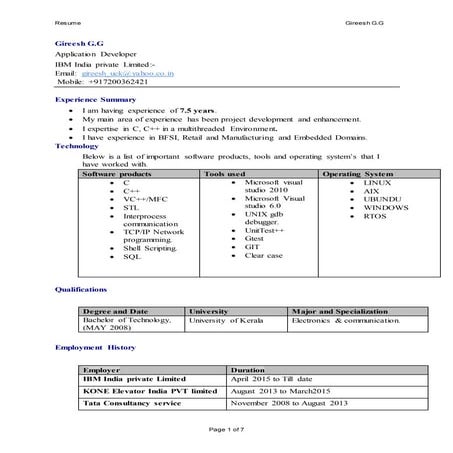 Gireesh G.G Resume