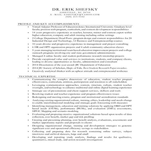  Dr. Shefsky Academic CV 
